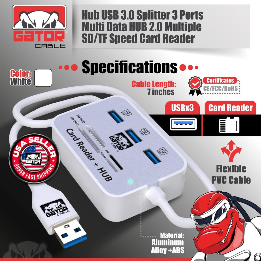 USB 3.1 HUB 3X USB-A 3.0 Port Multi Memory Card Reader MS Micro SD M2 TF Adapter