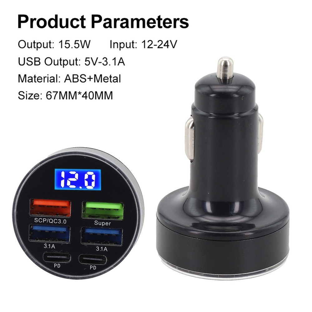 Powerful Car Charger with Multiple USB Outputs and LED Voltage Display