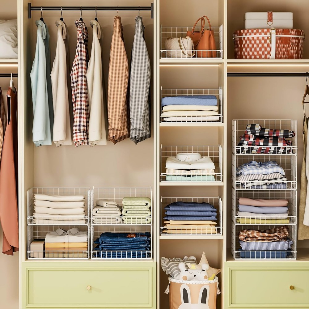 4-Tier Stackable Closet Organizer Storage Basket Foldable Closet Shelf