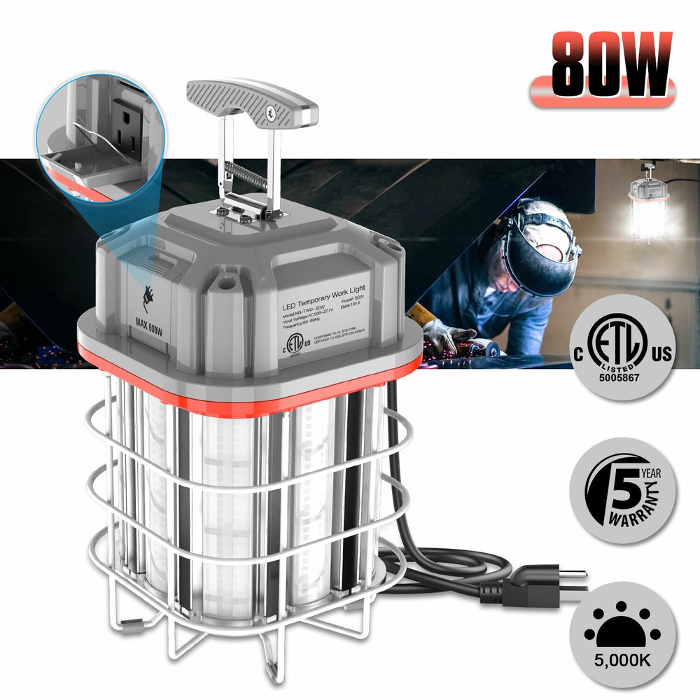 80W LED Temporary Work Light 11,600LM Linkable Hanging Construction Lights 5000K