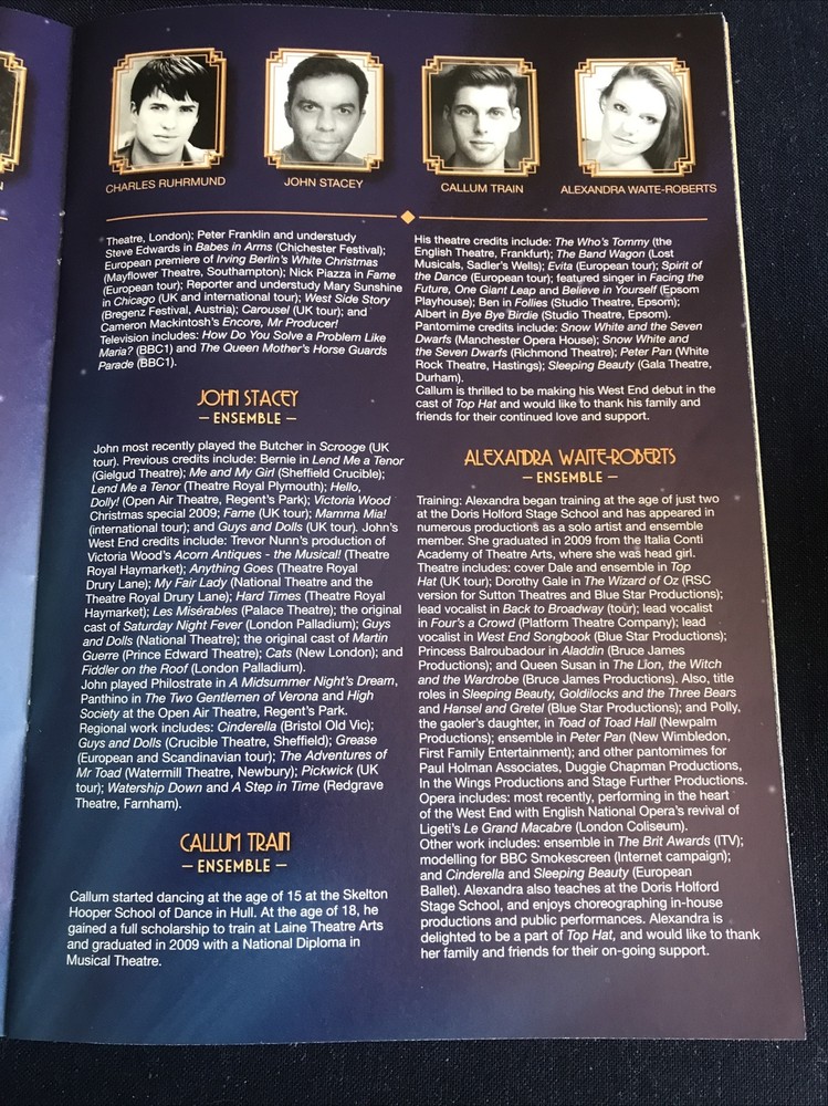 Top Hat show programme from 2013 at The Aldwych Theatre