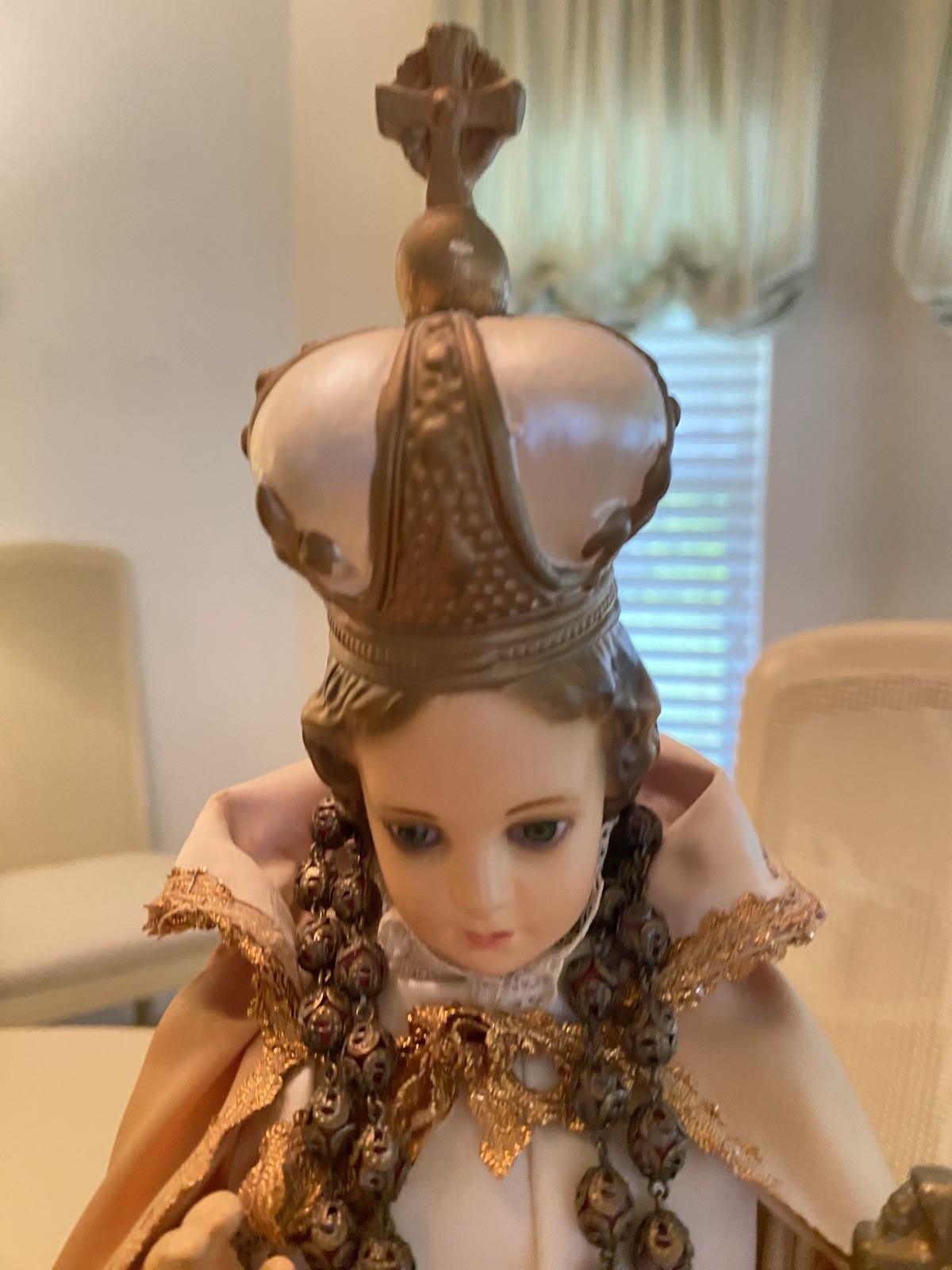 Vintage Infant Of Prague Plaster Statue With Rosary 18' Tall