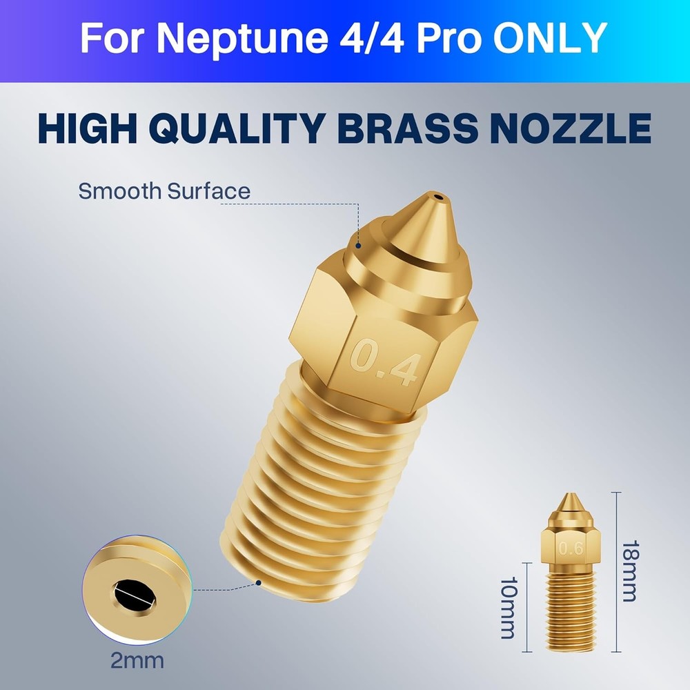 ELEGOO Multi Size Brass Nozzles for Neptune 4 & 4 Pro 3D Printer