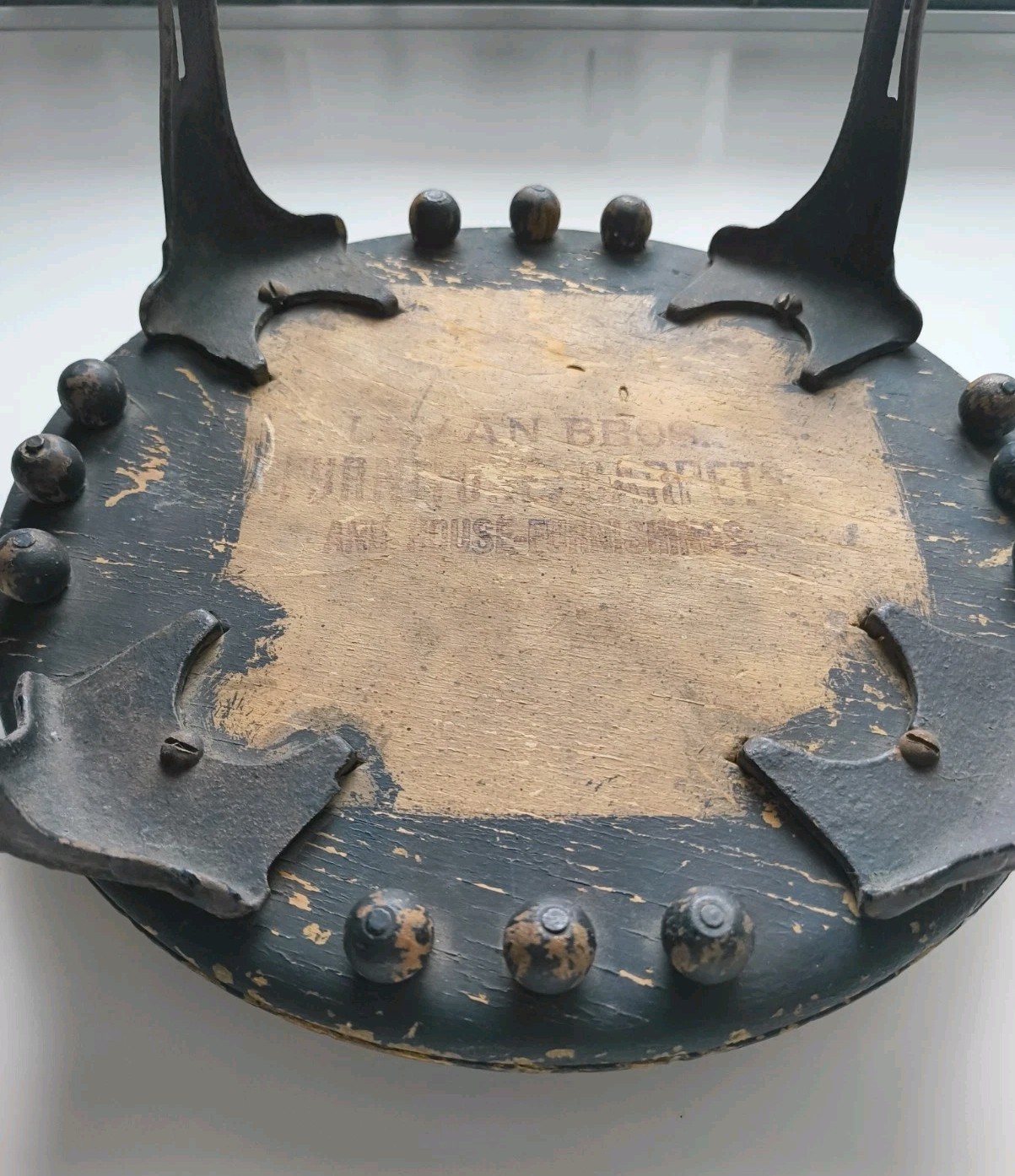 Levan Brothers Victorian Round Cast Iron & Wood Foot Stool Red Veleteen Cover