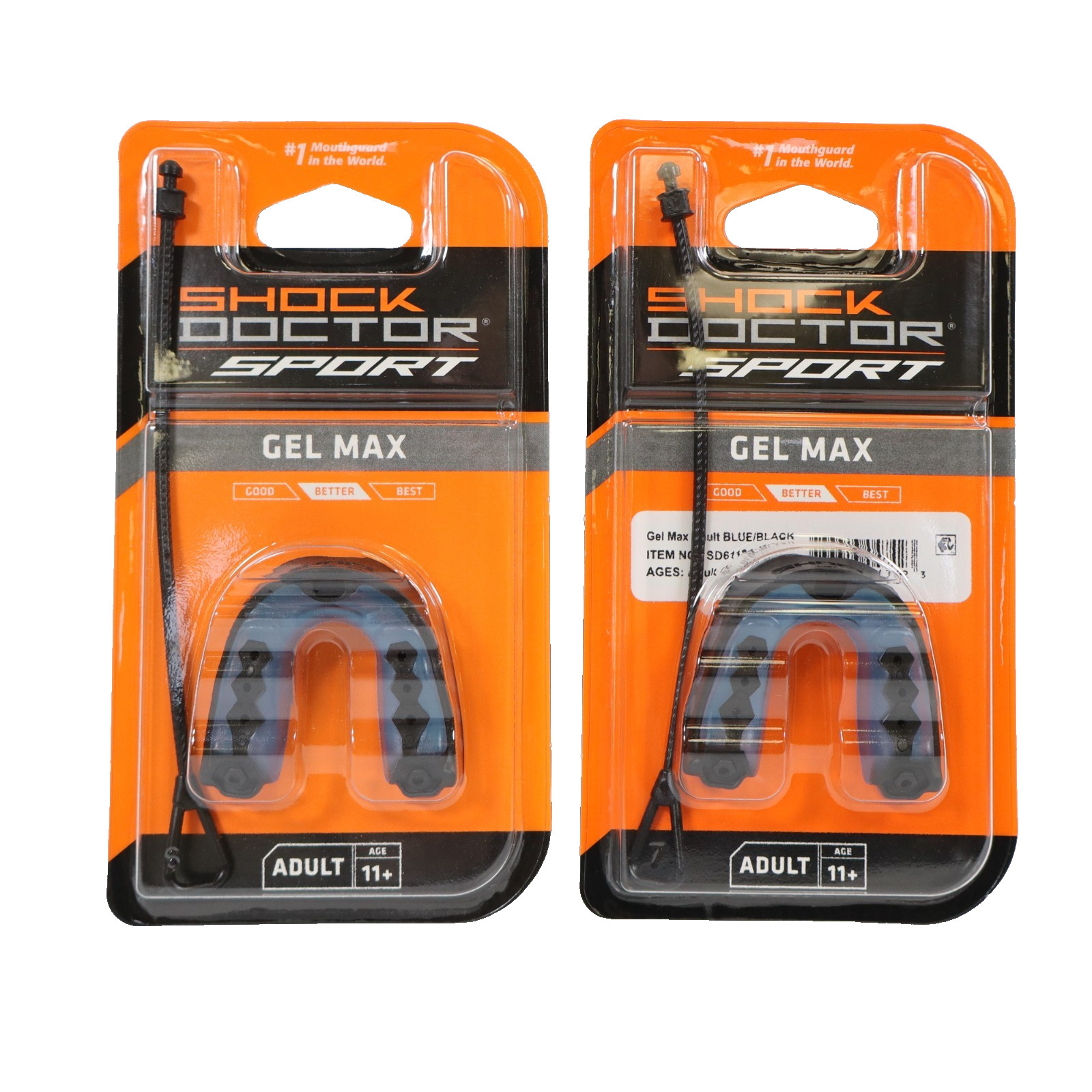 2 PACK Shock Doctor Sport Gel Max Mouthguard, Adult Age 11+, Black