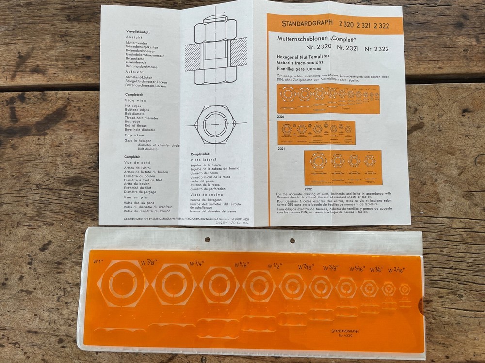 Two Vintage Standardgraph Stencils: Curves & Ellipses; Hexagonal Nut Templates