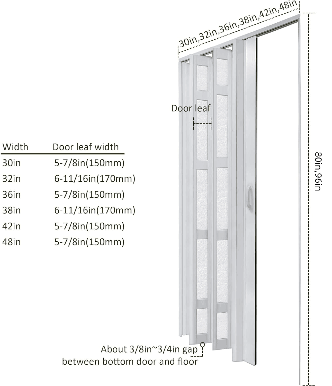PVC Accordion Door with Frosted Acrylic Glass,Installation Hardware Included
