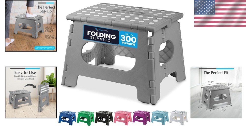 Compact Folding Step Stool - Supports 300 lbs, Ideal for Kitchen and Bathroom