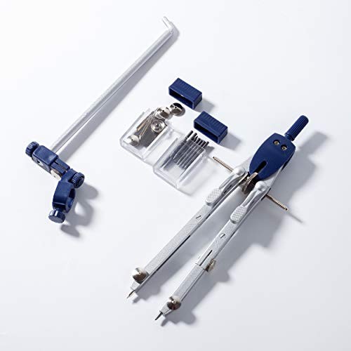 Professional Metal Compass with Wheel and Lock for Geometry, Drafting, Math,