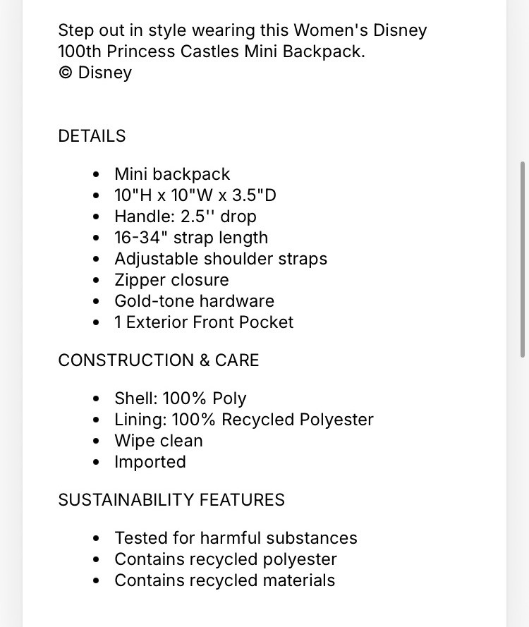 Disney Princess Castles 100th All Over Print Black Mini Backpack-NWT