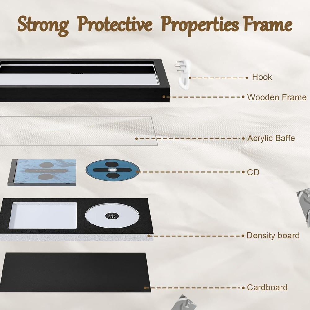 CD Display Frame, 14.4" X 7.7", Solid Wood, Self Standing, Home Decor