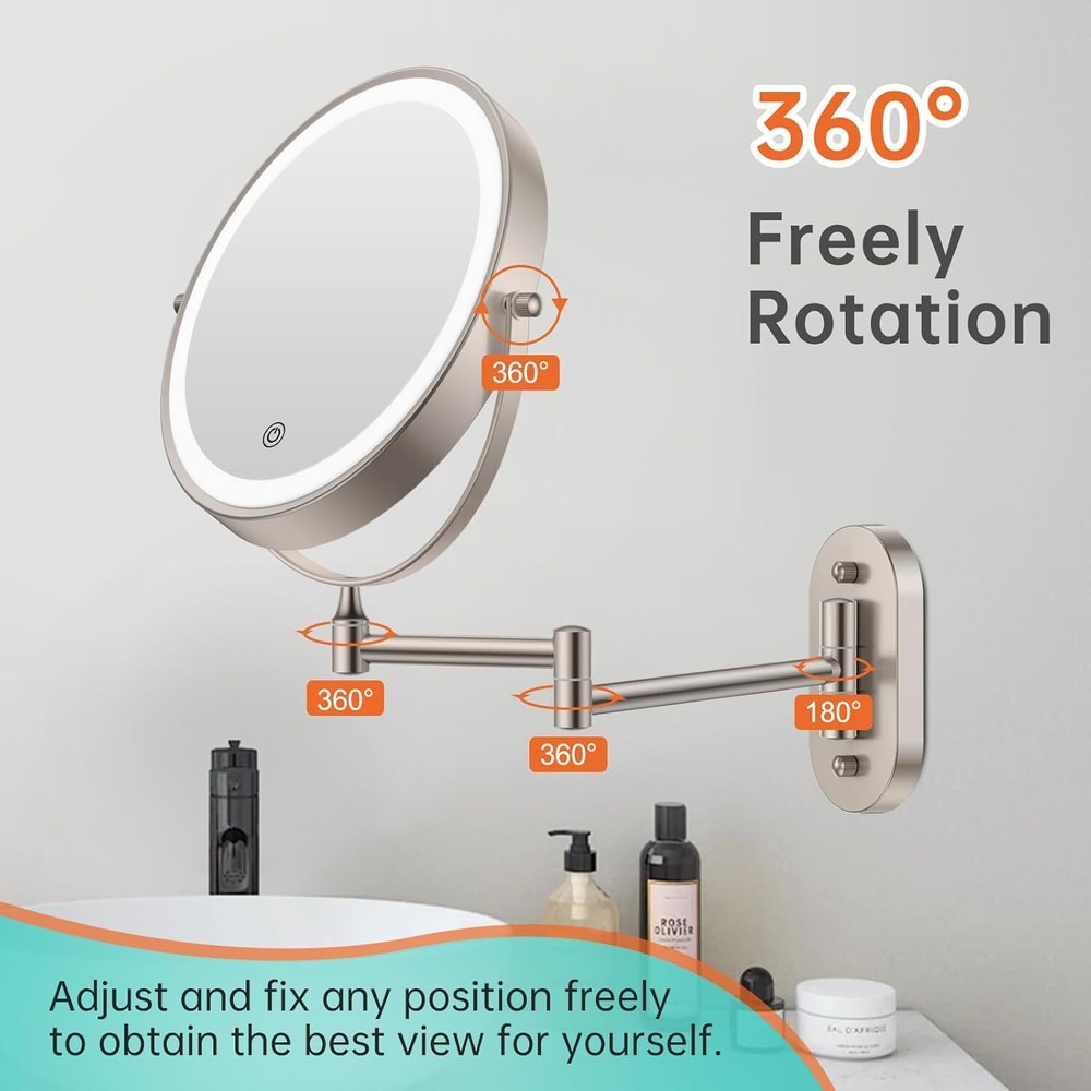 Rechargeable Wall Mounted Lighted Makeup Vanity Mirror Shaving Lighted Mirror