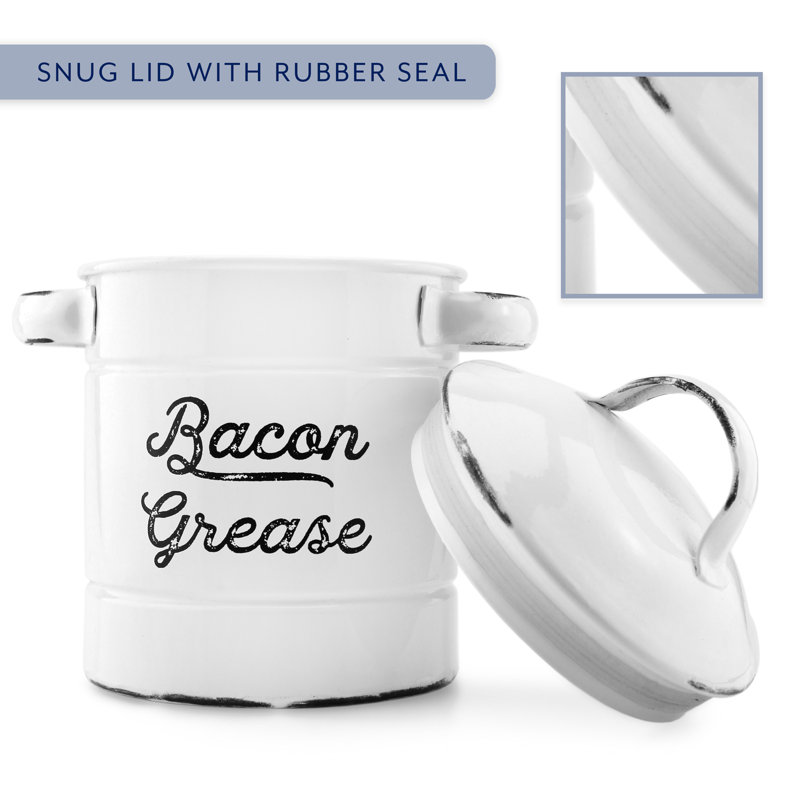 White Enamel Grease Bacon Grease Container w/Strainer Farmhouse, Keto-Friendly