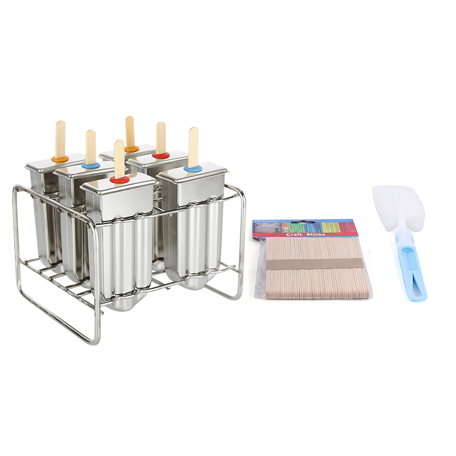 6Pcs Ice Cream Sticks Molds Pop Lolly Popsicle Mold Pop Holder Stainless Steel