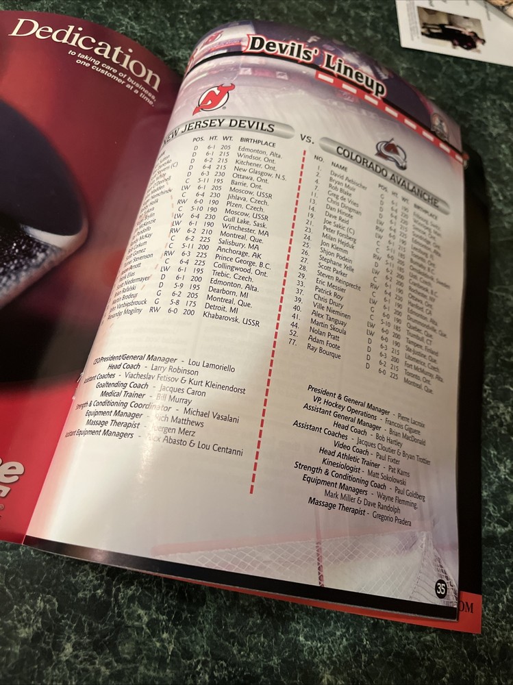 2001 STANLEY CUP FINALS Program NJ Devils vs Colorado