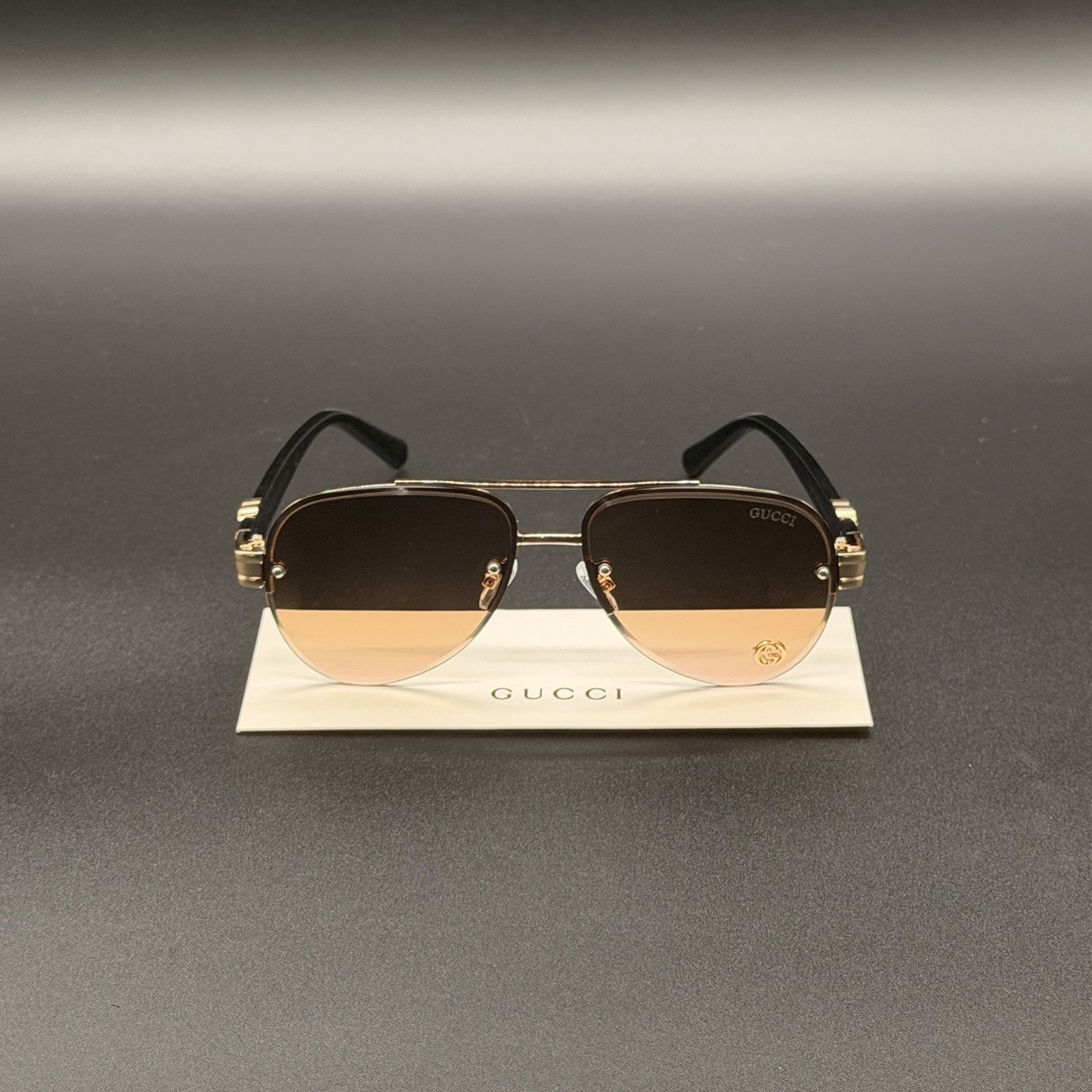 Gucci GG1220S Sunglasses Black Brown Pink Gold Frame Ships Same Day