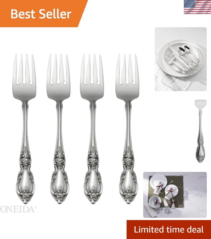 Elegant 4-Piece Salad Fork Set - Rust Resistant, Dishwasher Safe, Silver Finish