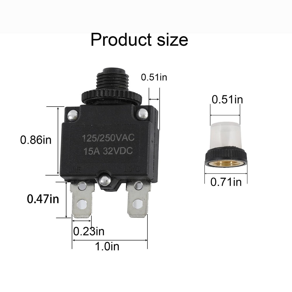 5pcs Push Button Reset 5 Amp Circuit Breakers with Manual Reset 32VDCAC125-25...