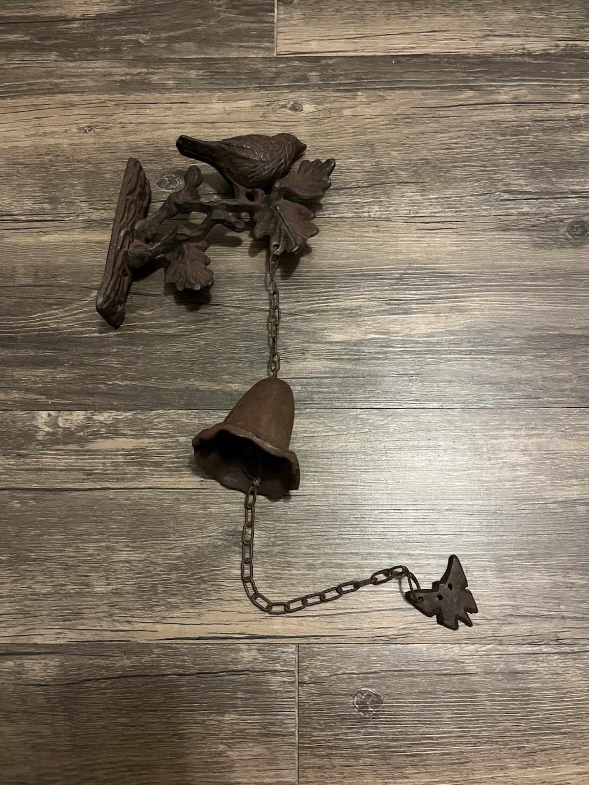 Vintage Cast Iron Bell W/Bird Hanging Wall Outdoor