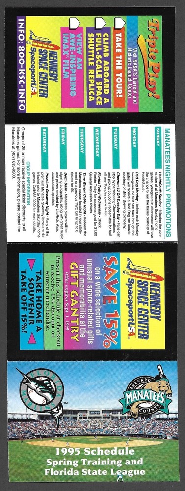 1995 MARLINS Spring & BREVARD MANATEES Regular Season  POCKET SCHEDULE  NM