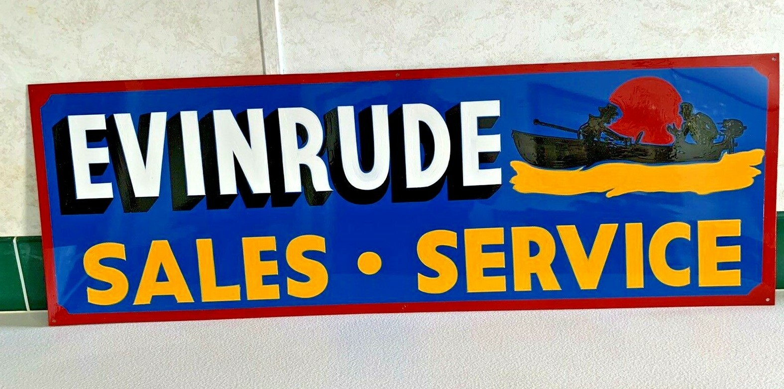 Vintage Hand Painted Evinrude Boat Parts Service Shop Sign