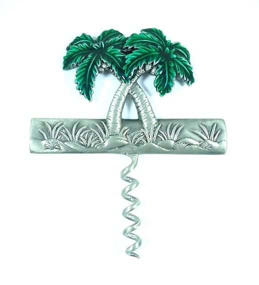 Hand painted Wine pull pewter Palm Tree design Multi -Color