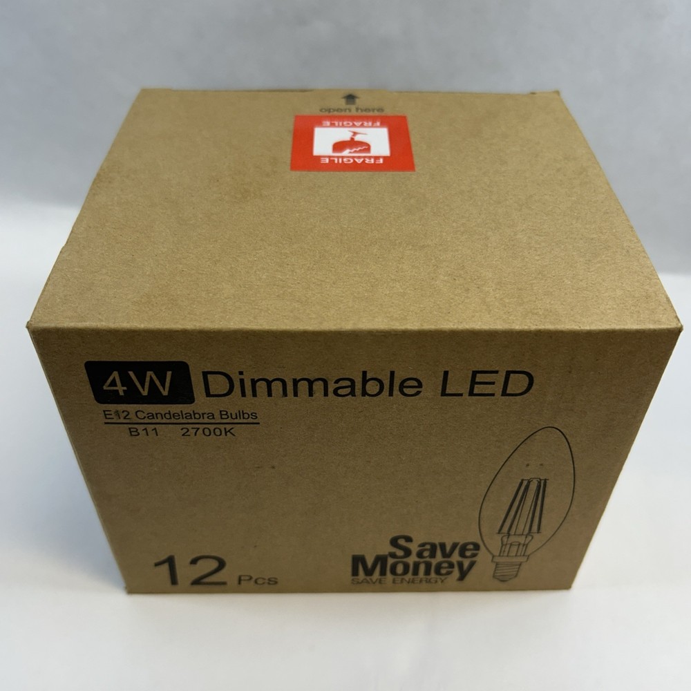 12 Pack Dimmable E12 Candle Light Bulbs LED 4W Candelabra Bulb