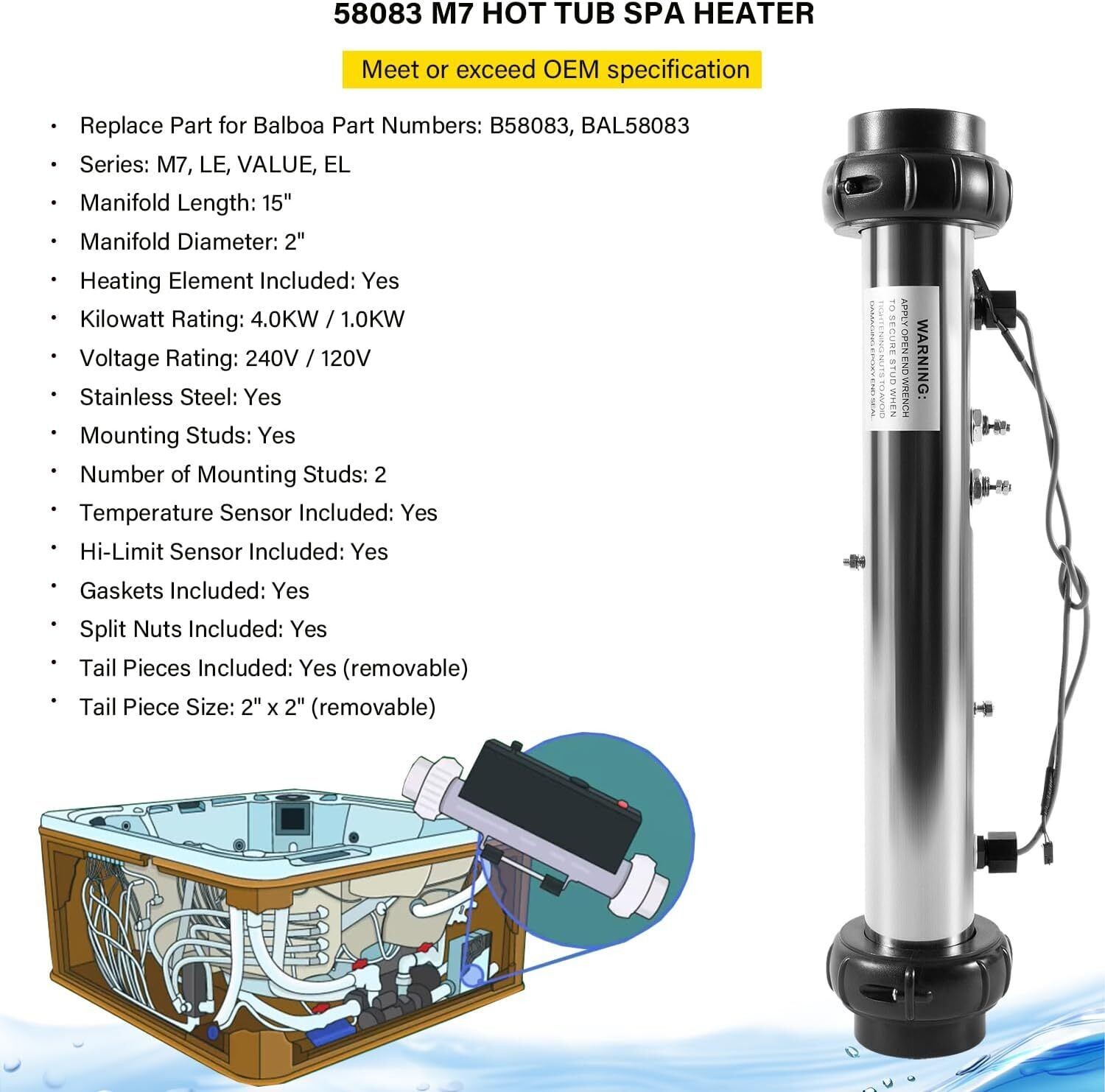 Replace Part for 58083 Balboa Hot Tub Heater Element 25-175-1010 VS M7 5.5KW