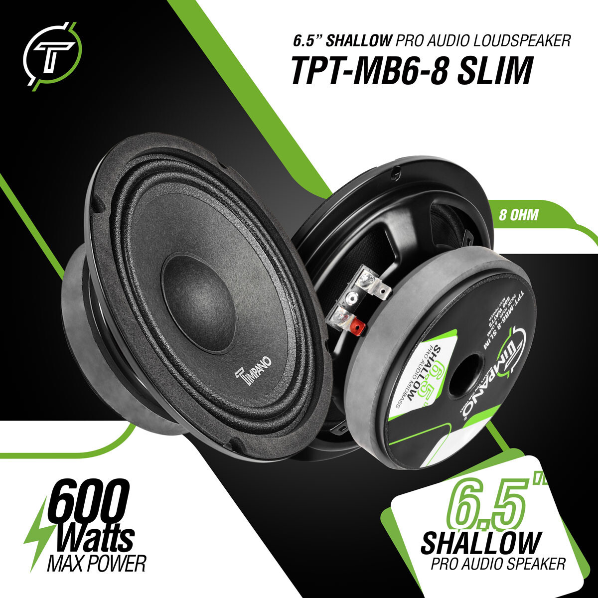 4x Timpano Shallow Mount 6.5" PRO Audio Speakers TPT-MB6-8 SLIM 8 Ohm 2400 Watts