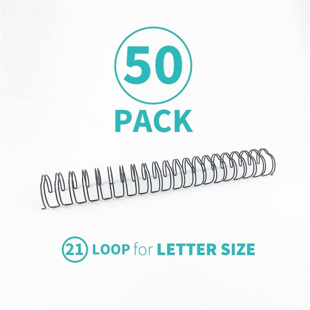 50 Pack Double Loop Wire Binding Spines, 1Inch Binding Wire for Lett