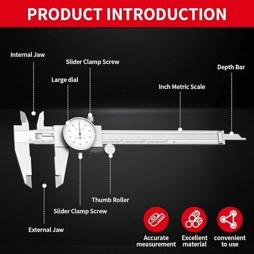 6" Shockproof Dial Caliper 0.001" Precision Stainless Steel Measuring Tool