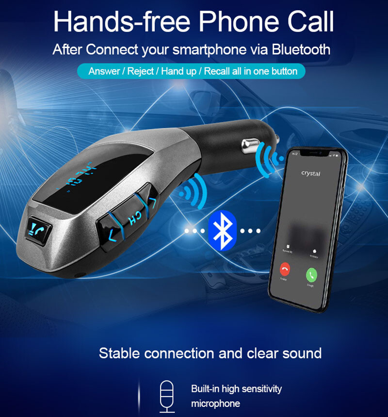 Bluetooth Wirless USB Car Charger FM Transmitter for Phones Vehicle Stereo Aduio