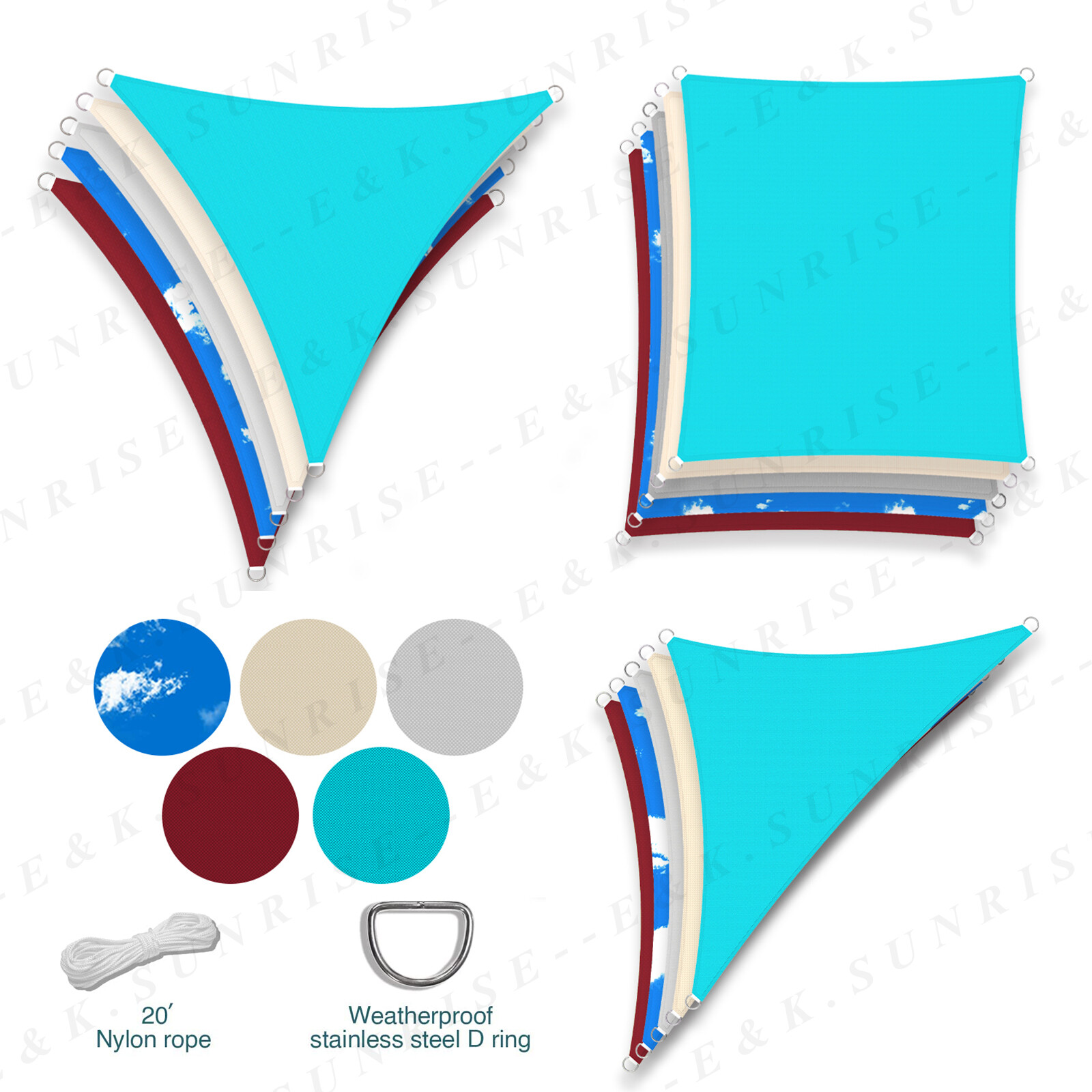 Waterproof Shade Sail Triangle Rectangle Sun Shade Cover for Garden Pool Yard