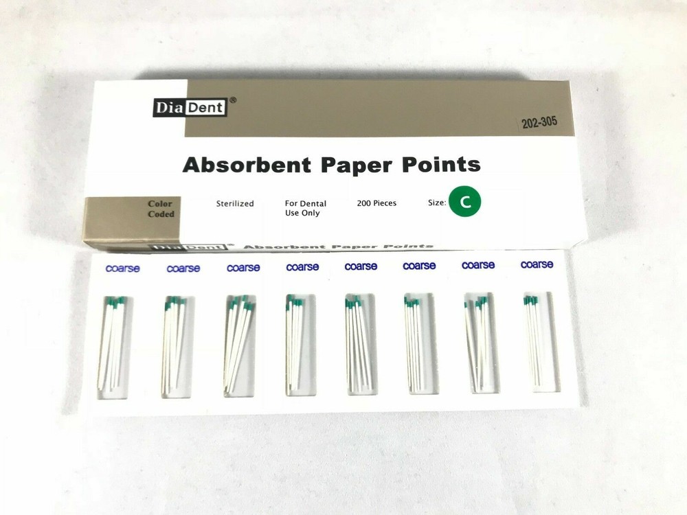 DIADENT Absorbent Paper Points Sterilized Color Coded 200/Pack Cell Pack Size C
