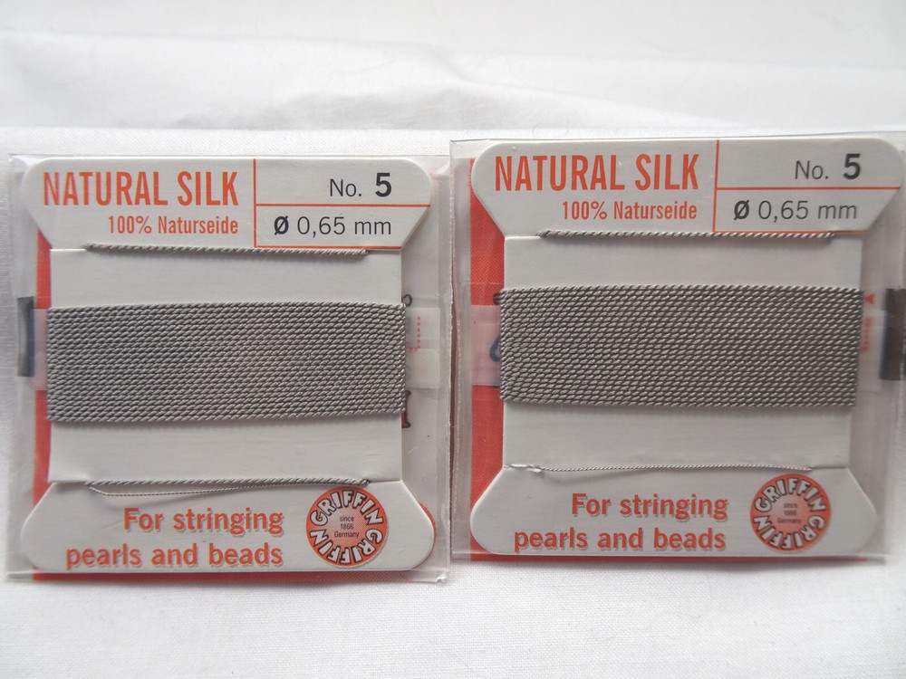 THREE Griffin Cards 100% Silk Thread Cords W/Needle Size 5 Grey G15 DNG