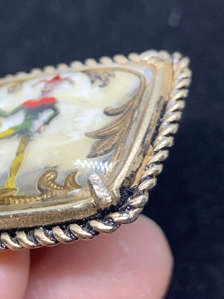 Vintage Rare Tie Clip MOP Clown Rectangle Gold Tone