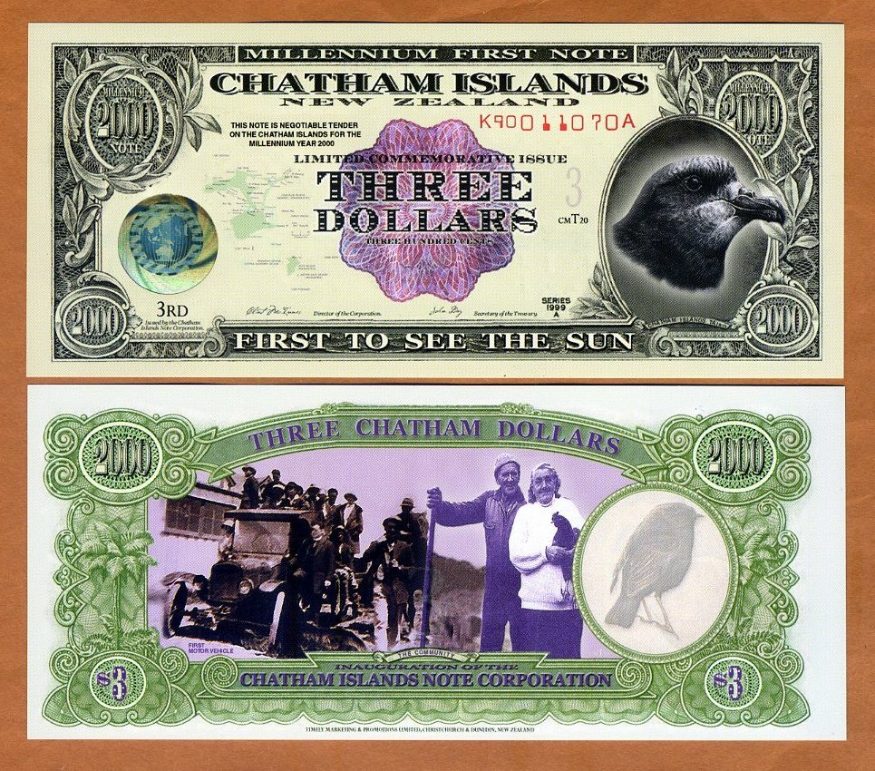 Chatham Islands, $3, 1999, Polymer / Tyvek, UNC