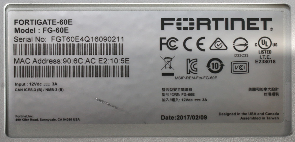 Fortinite Fortigate 60E Network Security Firewall w/ Rack Mountable kit | FG-60E