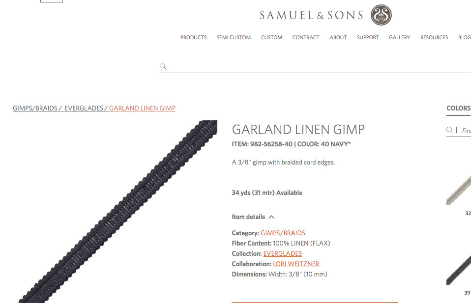 2 yds (72") Samuel & Sons GARLAND LINEN GIMP Navy Dk.Blue 100% Linen 3/8"w Trim