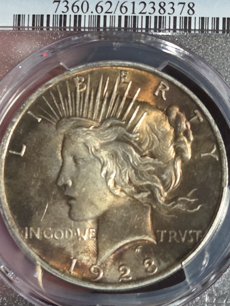 1923 $1 Peace Dollar PCGS MS62 Toned