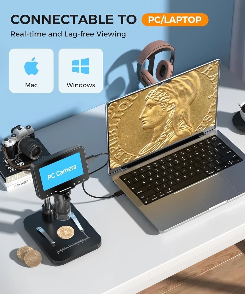 Rechargeable 4.3-Inch LCD Digital Microscope - Wireless USB with 32GB Card