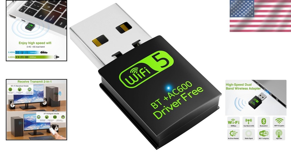 High-Speed 600Mbps Mini USB WiFi Dongle with Bluetooth and AP Mode Functionality