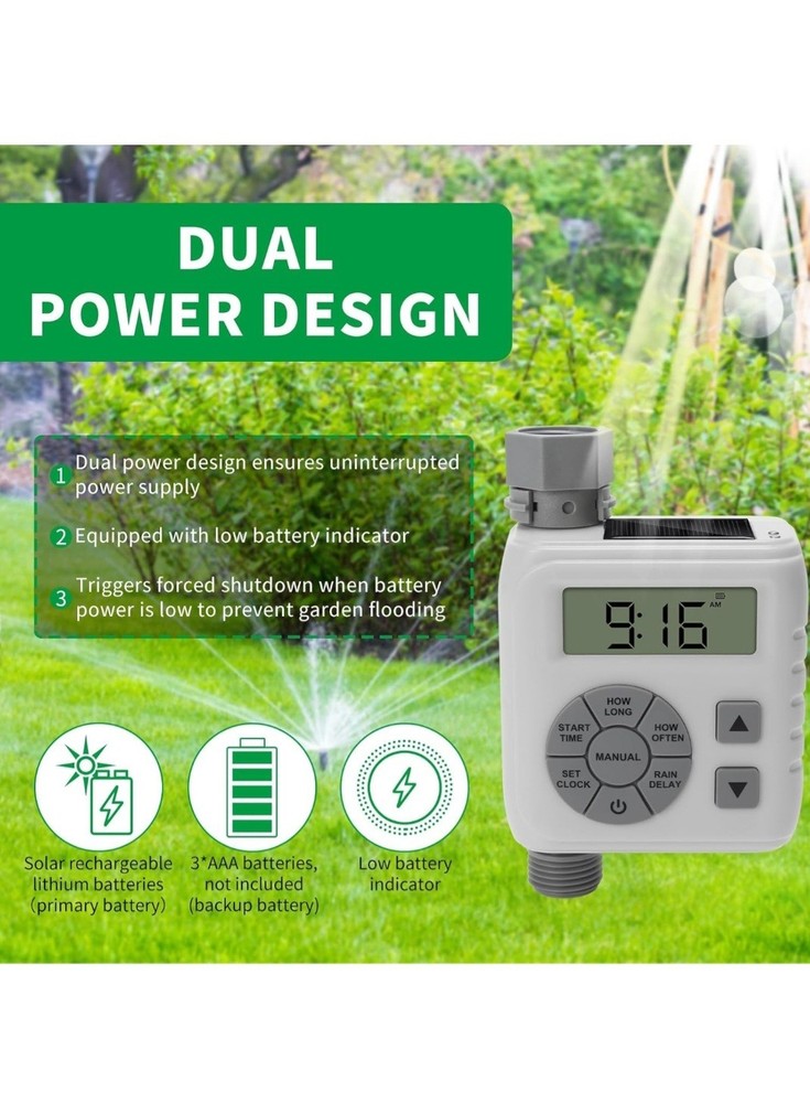 Sprinkler Timer, Programmable Irrigation Water Timer for Garden Hose, Solar/Batt