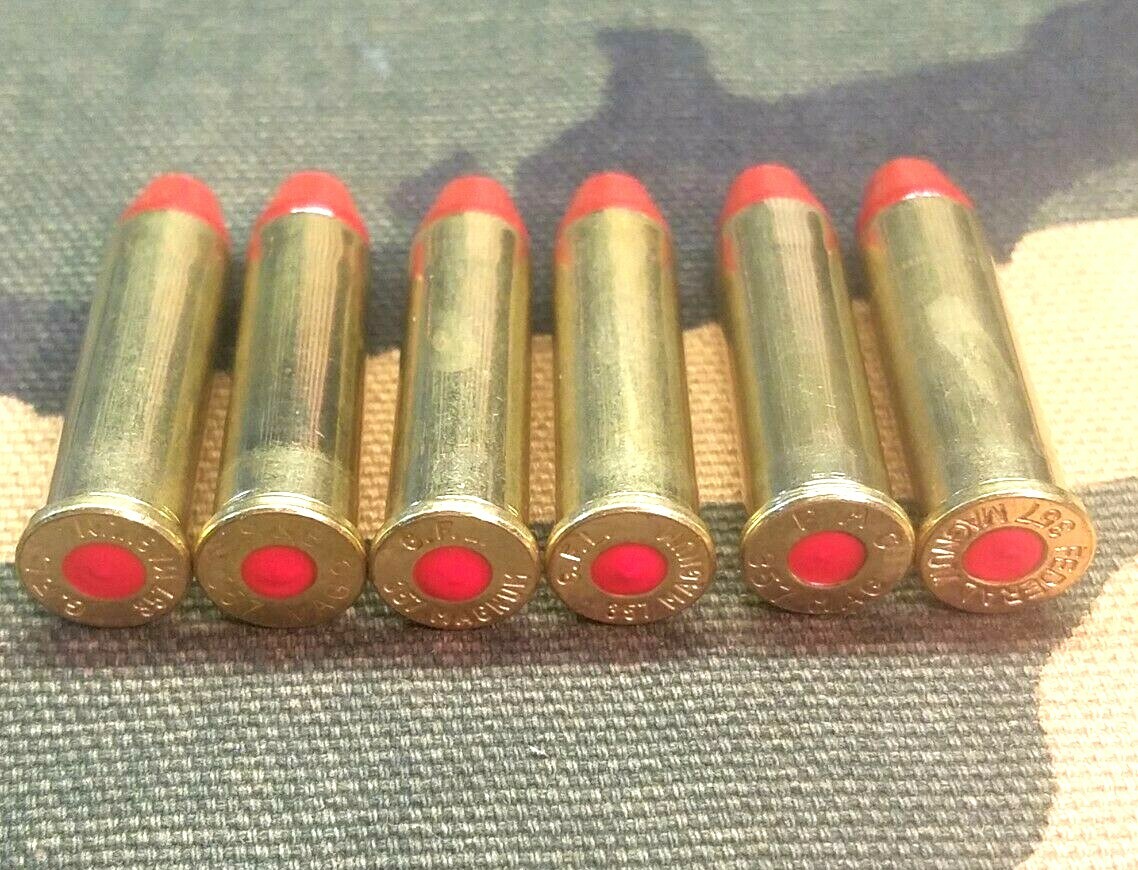 357 MAGNUM SNAP CAPS SET OF 6, BRASS AND RED, REAL 125gr WEIGHT!!!
