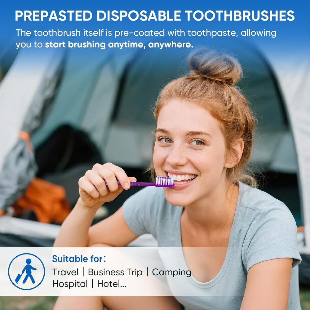 50 PCS Prepasted Disposable Toothbrushes with Toothpaste, Premium Bulk Toothbrus