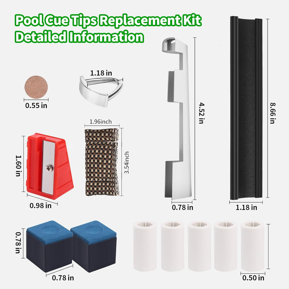 Professional Billiard Cue Repair Kit with Tips, Chalk, and Tools