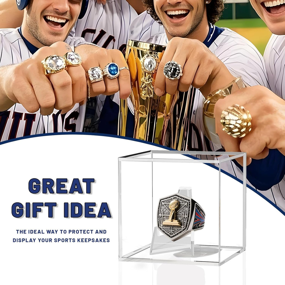 4 Pack Championship Ring Display Cases with Stands, 2.5" Square Clear Acrylic...