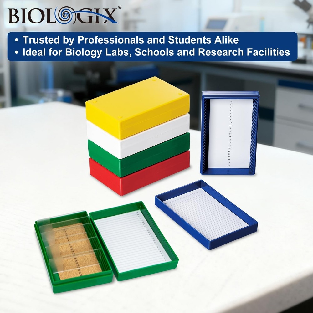 Microscope Slide Storage Box, 25-Place Plastic Microscope Slide Holder with F...