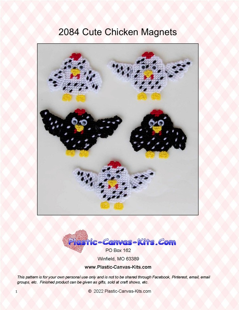Cute Chicken Magnets- Plastic Canvas Pattern or Kit