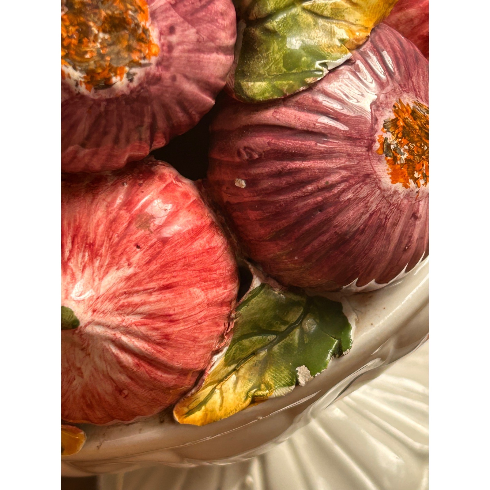 VTG Ceramic Onion Fig Fruit Topiary Centerpiece Italian Majolica Style Pedestal